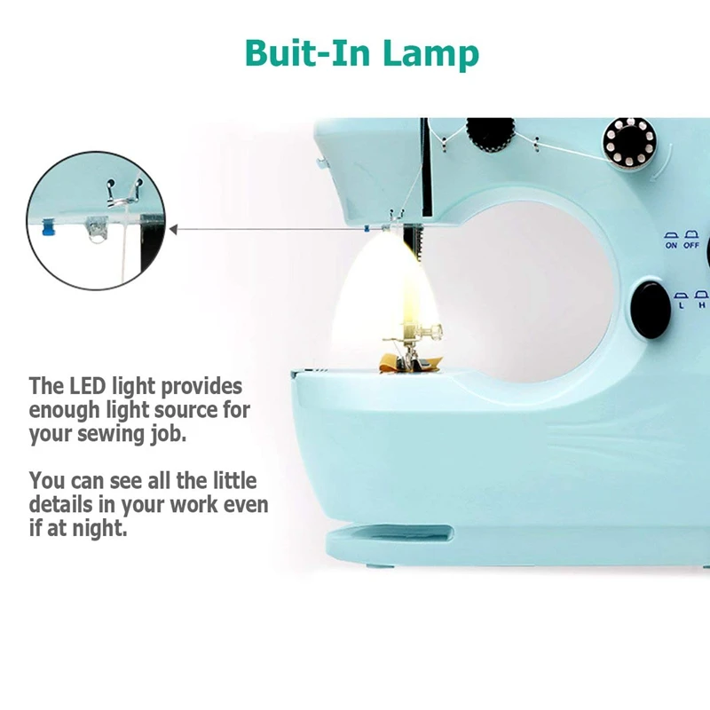 Мини-швейная машина для начинающих, 2 скорости вышивки, сверхмощная стегальная машина, простая в использовании, ножная педаль-синий E