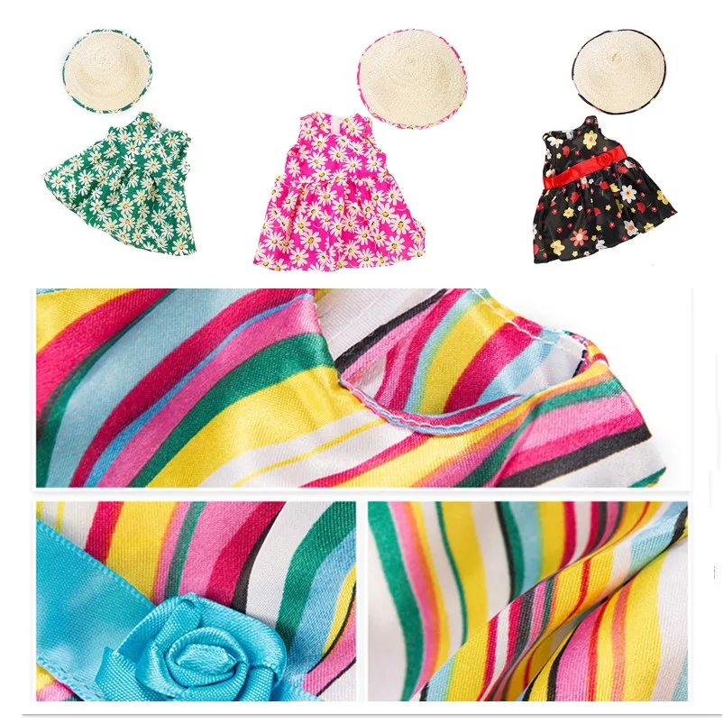 

Doll Clothes Fit 18 inch Born New Baby Doll Pink Blue Green Red Straw hat 2-piece Suit Star Love Suit For Baby Birthday Gift
