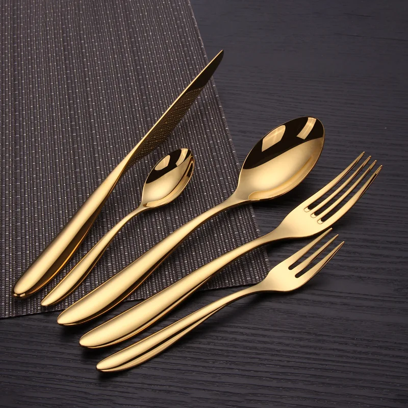 

5 pieces of 304 thickened mirror knife fork spoon set titanium Western tableware stainless steel flatware set
