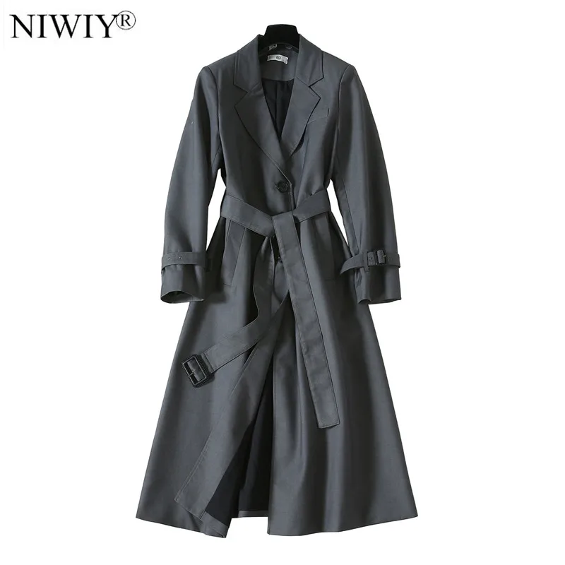 

New Style Lace-up Gray X-long Women Trench Coat Casacas Para Mujer Invierno 2020 Gothic Oversize Long Trench Coat D9222