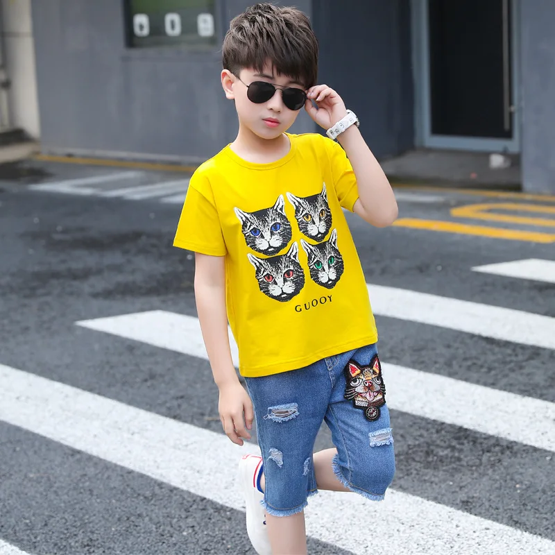 WEAR1-Y Детская одежда новая летняя одежда с короткими рукавами для мальчиков большая детская одежда в иностранном стиле Модная хлопковая одежда - Цвет: WEAR1-Y