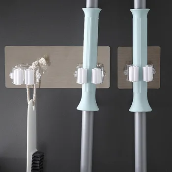 

1Pc Mop Broom Holder Wall Mounted Mop Holder Household Adhesive Storage Broom Hanger Mop Hook Racks Kitchen Bathroom Organizer