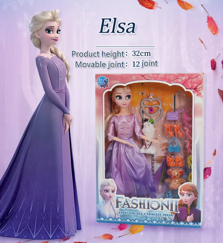 

31cm Disney Frozen 2 Anna Elsa Princess Dolls 12 Movable Joints Birthday Gifts Cute Girls Pelucia Boneca Juguetes Titto Set Toys