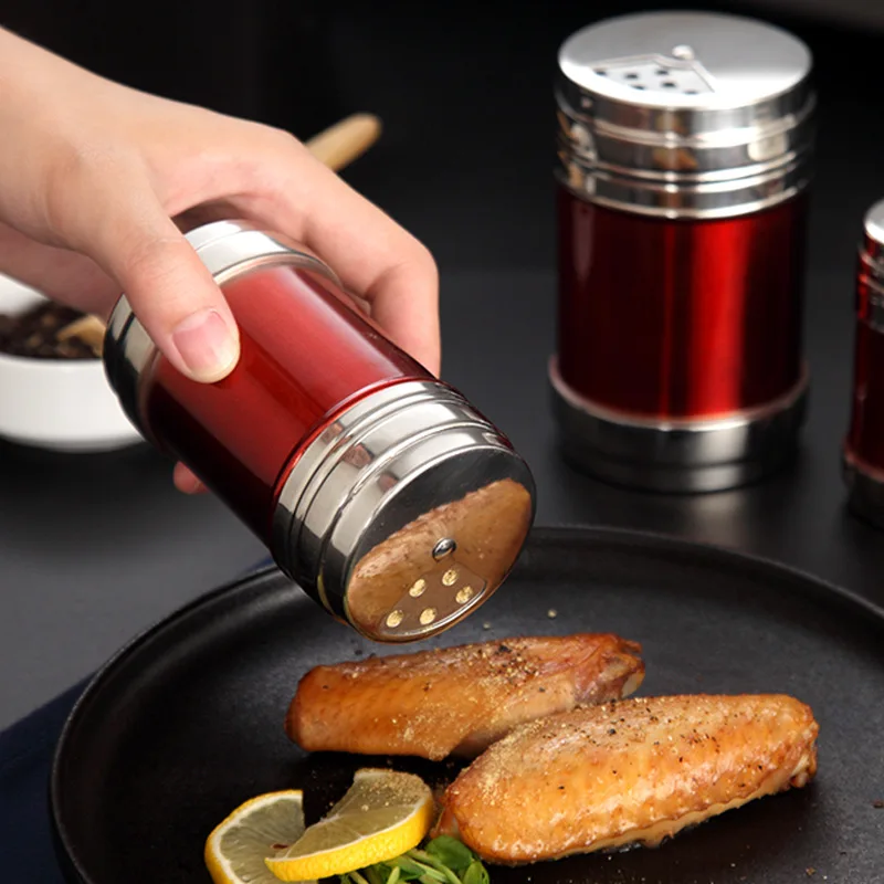 Stainless Steel Spice Jar Rotating Cover Barbecue Salt Sugar Bottle Shaker Pepper Seasoning Can Home Kitchen Cooking Gadgets seasoning jar,salt shaker,spices bottle,salt pepper shakers