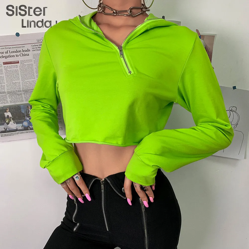Sisterlinda толстовки женские модные фитнес свободные хлопковые Толстовки на молнии женские повседневные легкие яркие водолазки с длинным рукавом Mujer