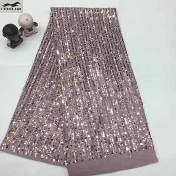 

Madison Pink Elegant African French Lace fabric Shiny wedding Nigeria Ghana Celebration Dress With Sequins For Party Dress