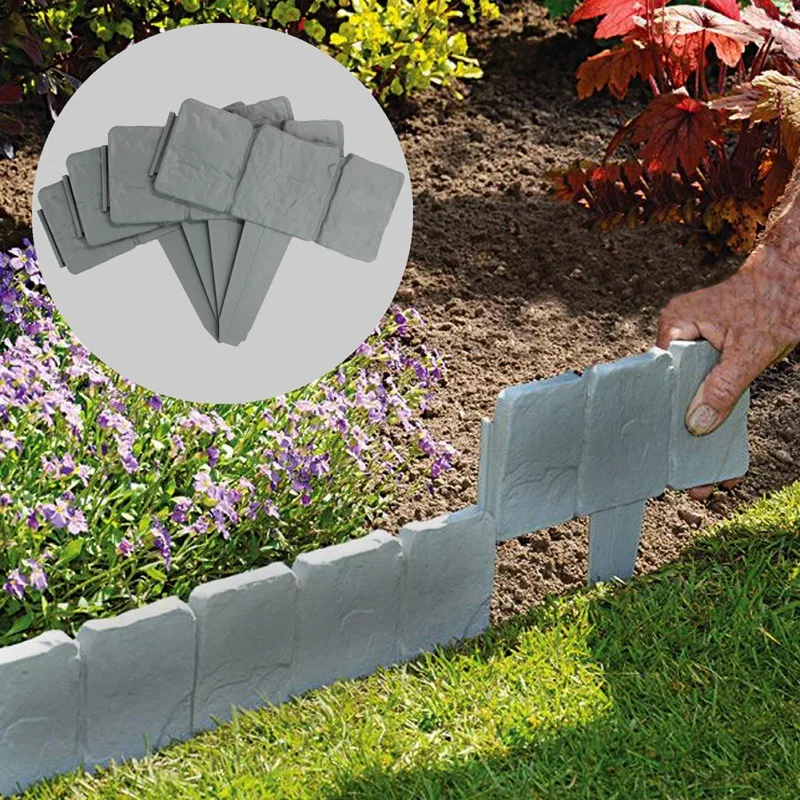 

10PCS Garden Plastic Fence Garden Effect Lawn Grass Edging Garden Fence Plant Fence Splicing Simulation Stone Fence Grey Stone