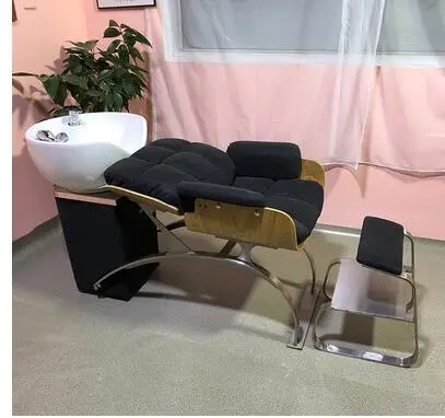 Simple luxury salon shampoo bed stainless steel comfortable bed flushing barber shop half lying shampoo