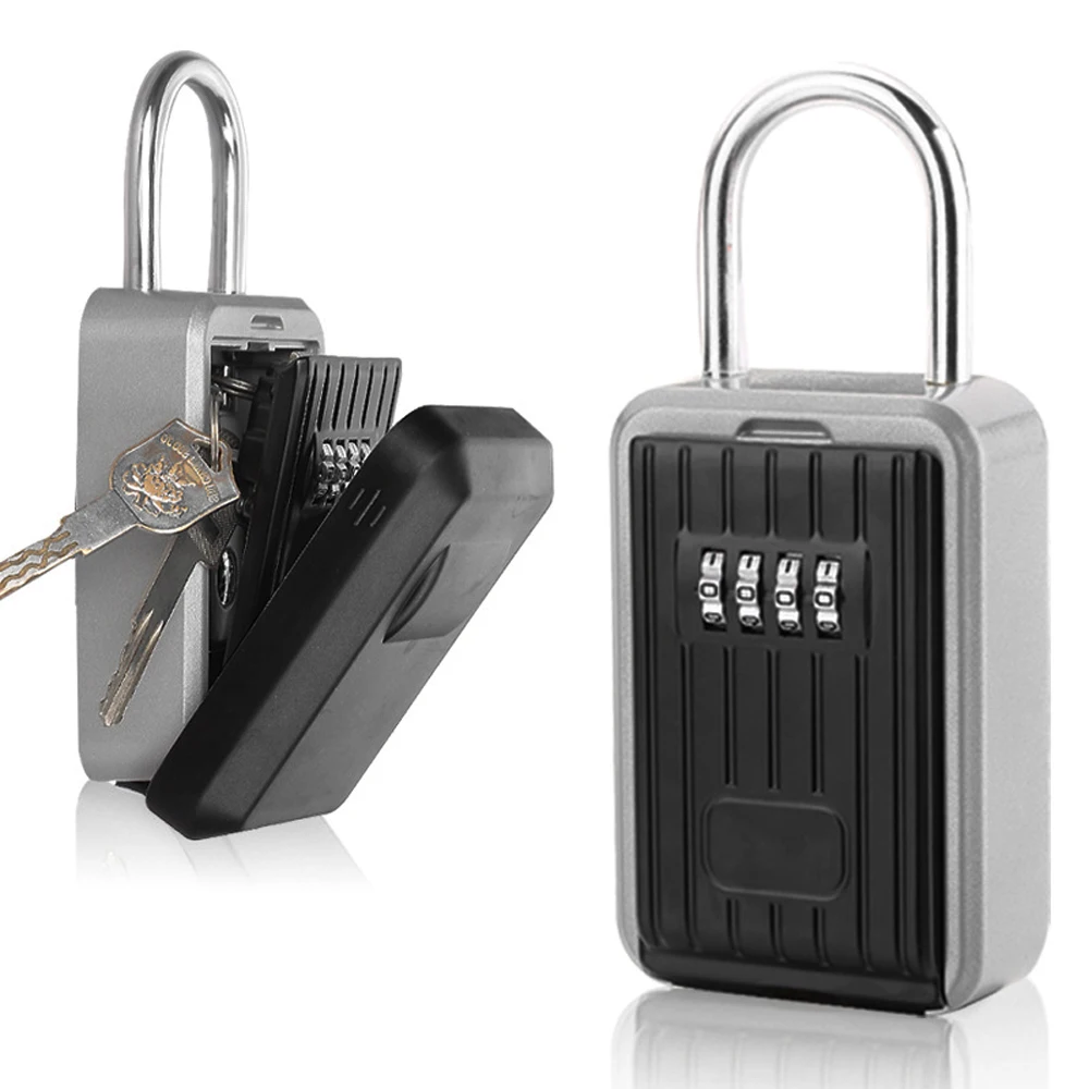 

Wall Mounted Outdoor Key Storage Lock Box Wall Safe Key Box Keys Holder 4-digit Password Mini Safe Combination Padlock Black