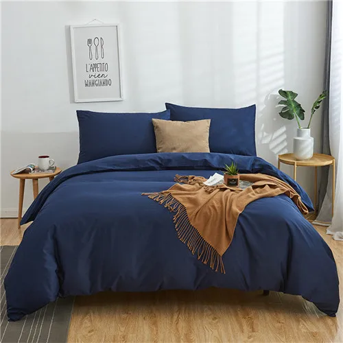 dark blue Комплект постельного белья, зеленый однотонный хлопок, пододеяльник, простыня, наволочки, белый серый комплект постельного белья, постельное белье для дома, отеля, свадьбы, королевы - Цвет: dark blue