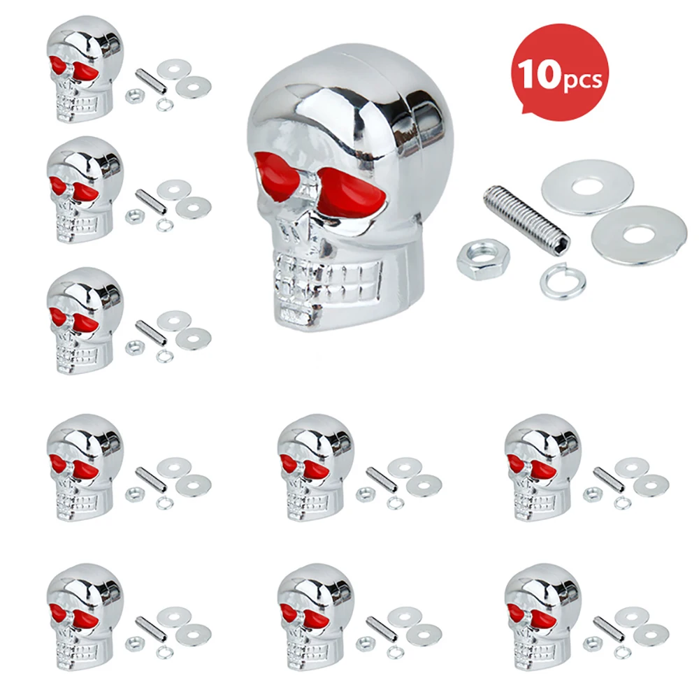 10-Set-Motorcycle-6mm-Bolt-Skull-License-Plate-Frame-Bolts-Screws-Caps-Fastener-Nuts-Bolts-Nails