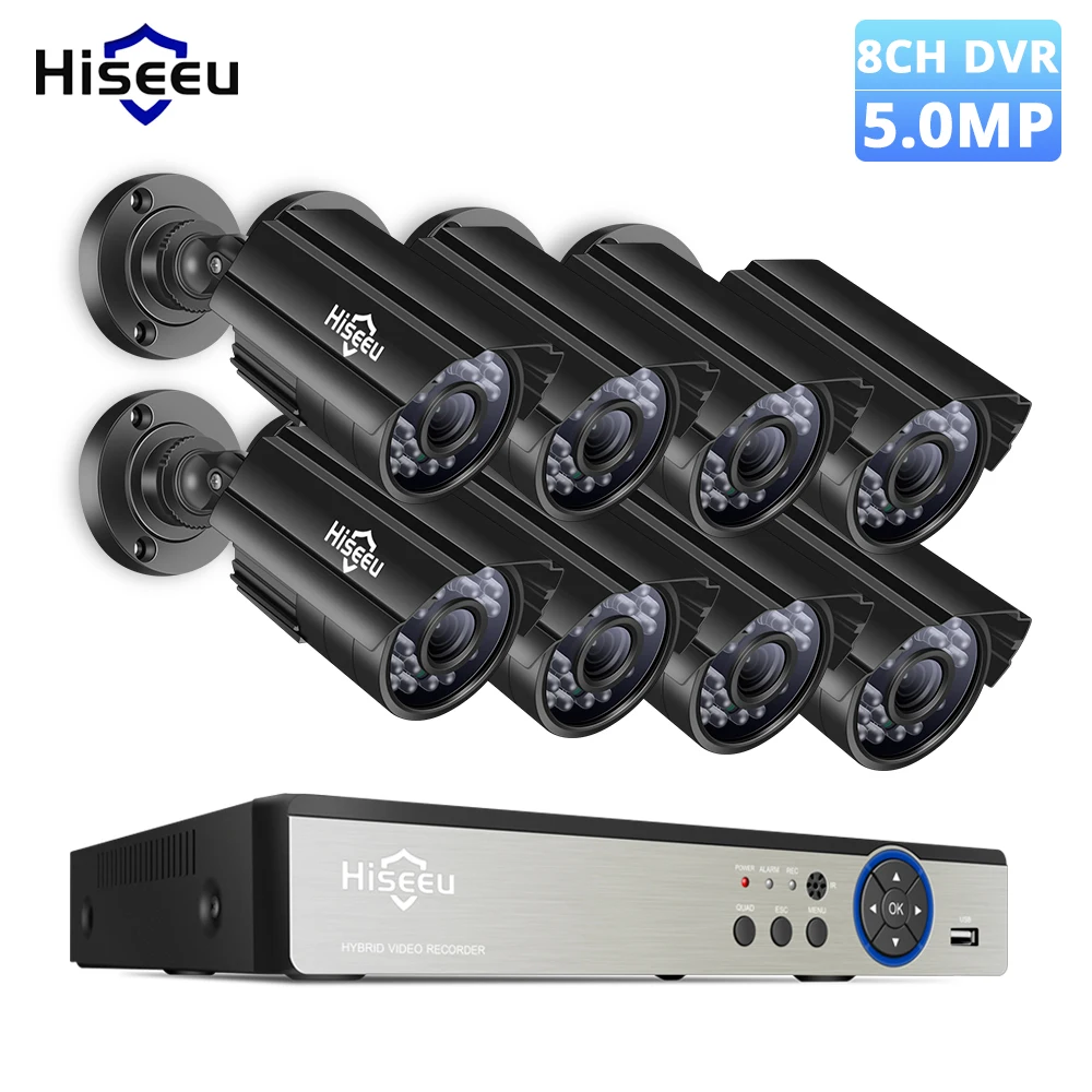 Hiseeu 5MP безопасности Камера Системы 8CH AHD DVR Kit 4/8 шт. 5.0MP HD помещении на открытом воздухе CCTV Камера P2P видеонаблюдение Системы набор