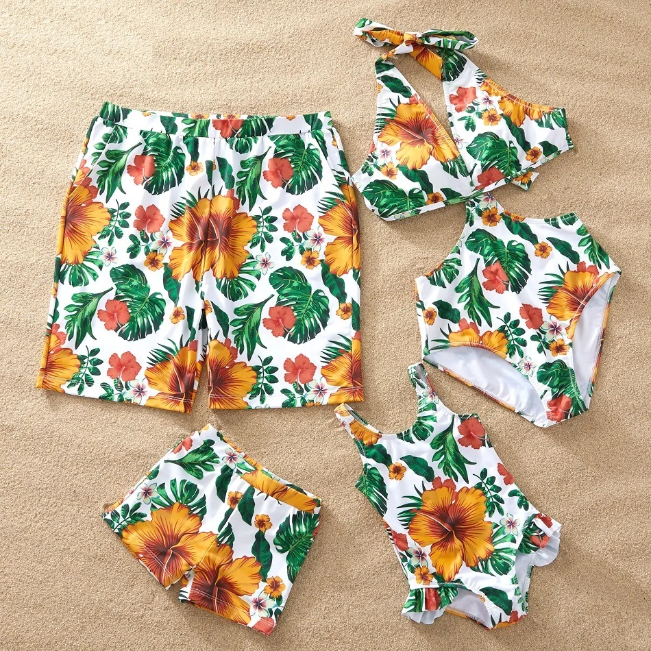 Купальные костюмы с подсолнухами Одинаковые комплекты для семьи Бикини мамы и