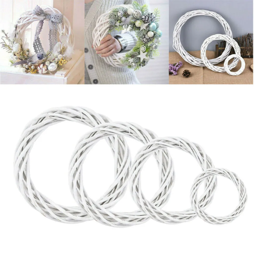 10/15/20/30cm Christmas Rattan Ring White Artificial Flower Garland Dried Frame Wicker Vine Wreath DIY Party Ornament Home Decor