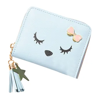 

Maison Fabre Women Wallets Cartoon Face Fringed Leather Wallet Bow-knot Cards Holder Clutch Bag Zipper Fashion Short Wallet
