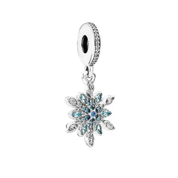 

Free Shipping Real 925 Sterling Silver Charm Snowflake With Crystal Pendant Beads Fit Pandora Bracelet & Necklace Diy Jewelry
