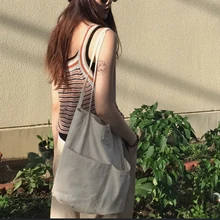 Женская сумка на плечо из хлопчатобумажной ткани, простой экологический холст, мягкая сумка, одноцветная Повседневная сумка, Женская Экологичная многоразовая сумка для покупок