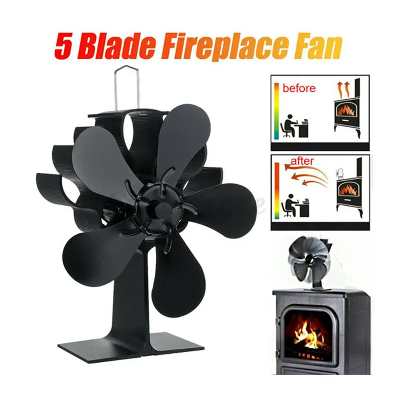 Stove fan 5-Blade Heat Powered Stove Fan for Wood Log Burner Fireplace Quiet Environmental Fan Heater Tool Efficient Heat Distribution