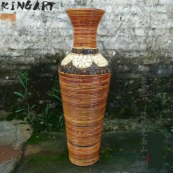 Us 48 0 Large Floor Vase Big Living Room Decorative Big Floor Vase Home Art Craft Flower Pot Woven Antique Tabletop Flower Vase In Vases From Home