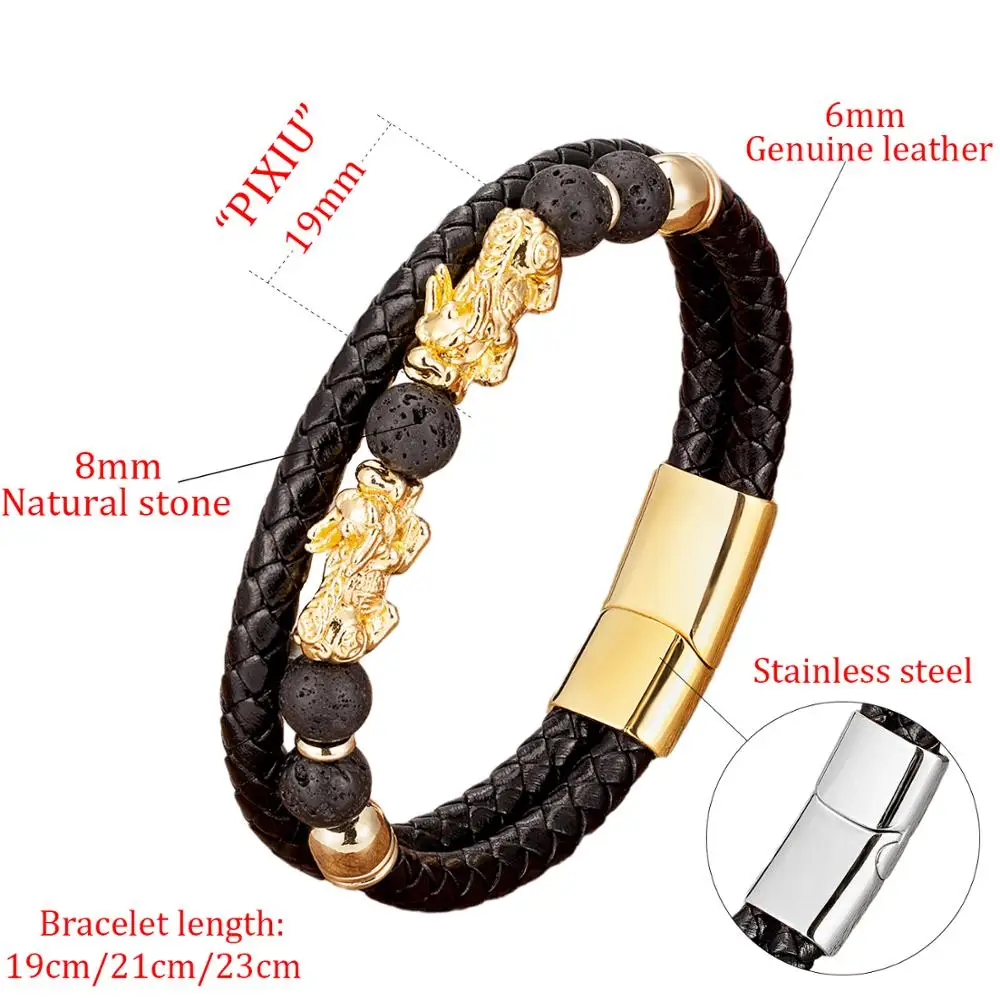 100% Natural Tiger Eye Stone Beads Bracelet For Men Stainless Steel Magnetic Clasp Golden Pixiu Wealth Lucky Men Women Bracelets - Image 5