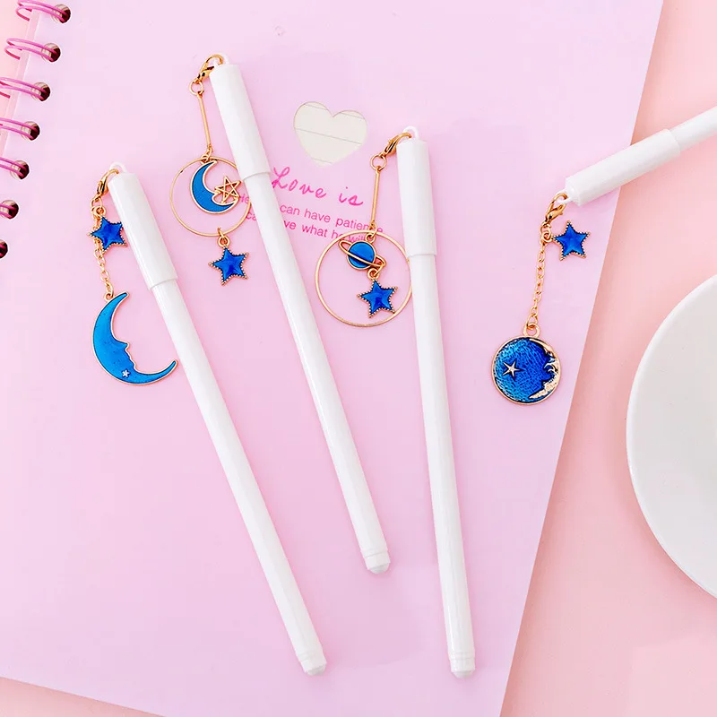 

4 Pcs / Lot Cute Kawaii Pen Neutral Pen Student Creative Net Red Moon Star Sky Pendant Small Fresh Black Pendant Signature Pen