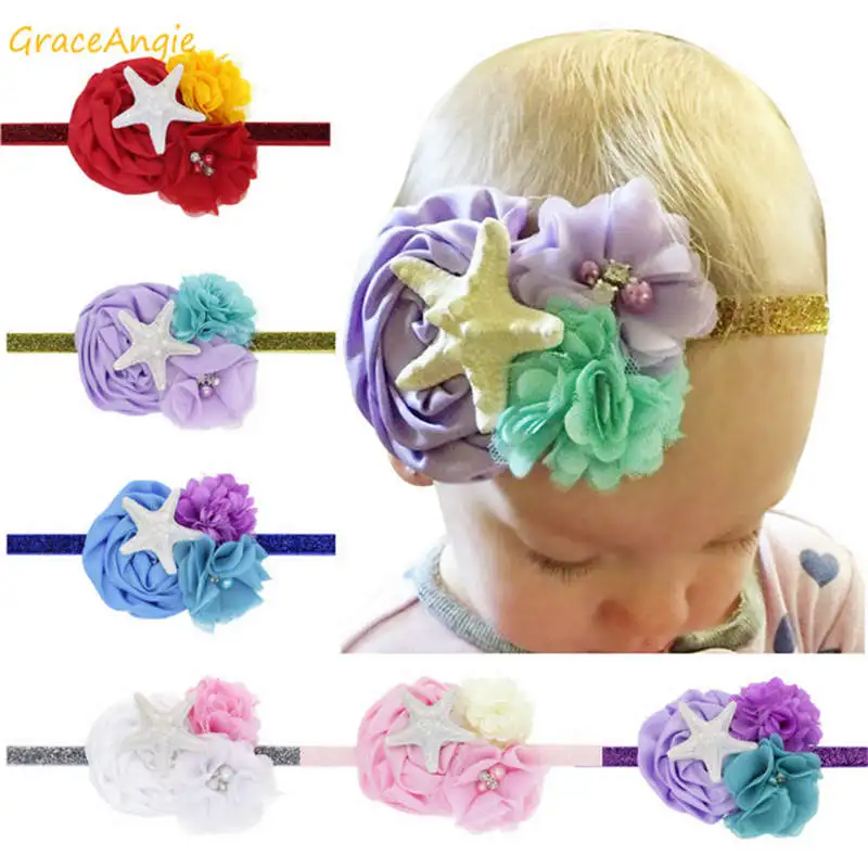 

GraceAngie 1PC Fashion Girl Starfish Headbands Colorful Chiffon Elastic Hairbands Child Headwear Kids Stretch Hair Accessories