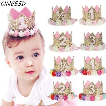 

Newborn Infant Toddler Baby Girl Boy Half 1/2 First Second Birthday Crown Party Cake Party Hats Headband Props