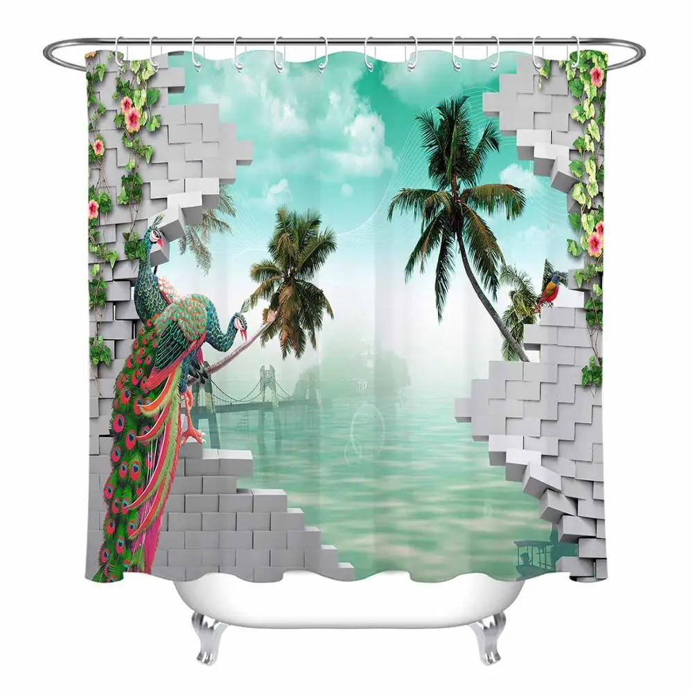European Landscape And Architecture Shower Curtain Bathroom Screens Waterproof Eco-Friendly Polyester Fabric for Bathtub Decor | Дом и сад