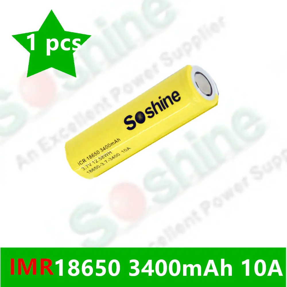 1 шт. оригинальный SOSHINE 18650 перезаряжаемый аккумулятор 3 7 в 3400 мАч IMR литиевые