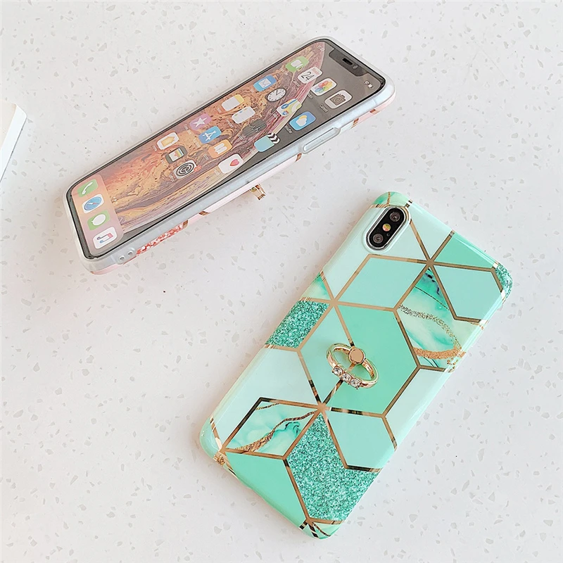 Силиконовый мягкий чехол LS для iphone 11 11Promax Xs Max XR 11Pro XS 6 7 8 plus мраморный с кольцом на