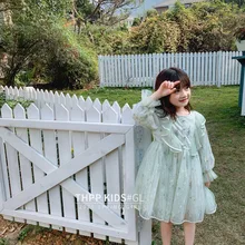 5385 платье принцессы с вышивкой и оборками для маленьких девочек г. Весенние вечерние платья для девочек на свадьбу и Пасху, детской одежды