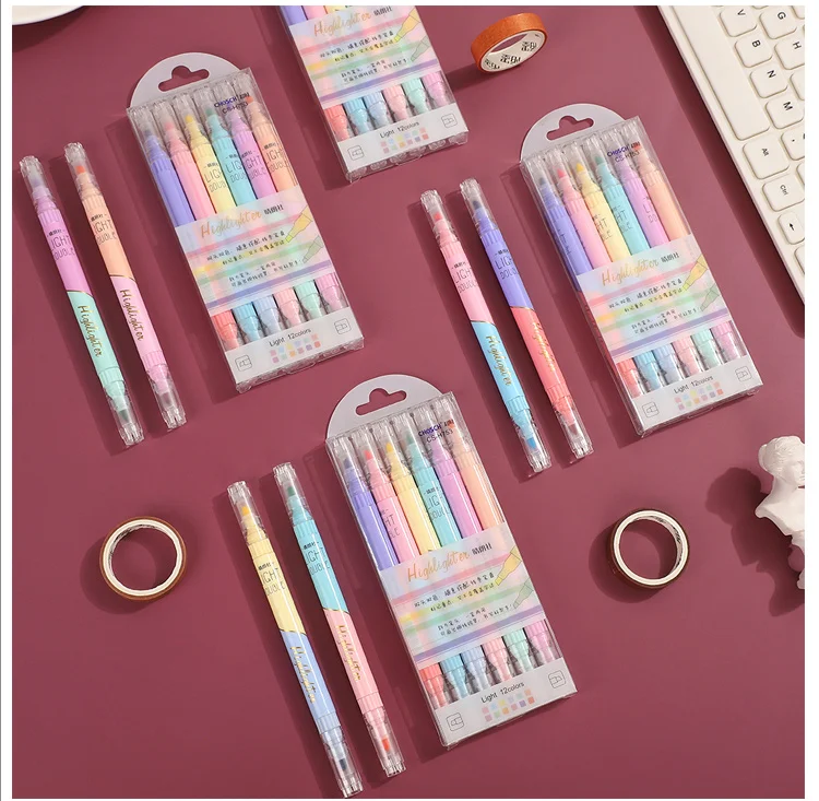 6Pcs/set Double-headed 12color Highlighter Pen - 18 - Kawaii Mix