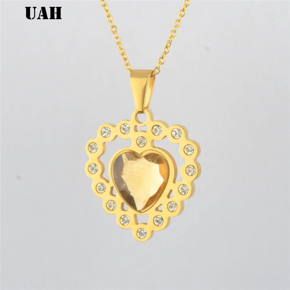 UAH Fashion Tiny Dainty Heart Initial Zirconia Necklace Necklace Stainless Steel Jewelry for women accessories girlfriend gift