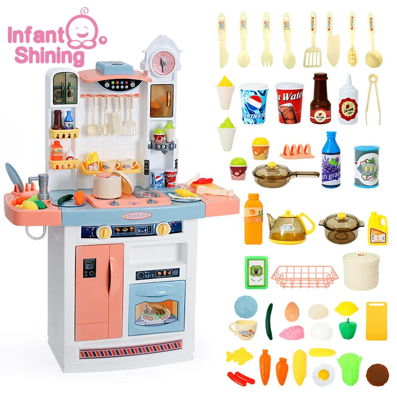 Infant Shining Children Kitchenware Kid Kitchen Toy Simulation Spray with Kids Kitchen Cooking Toy Set for Girls Games