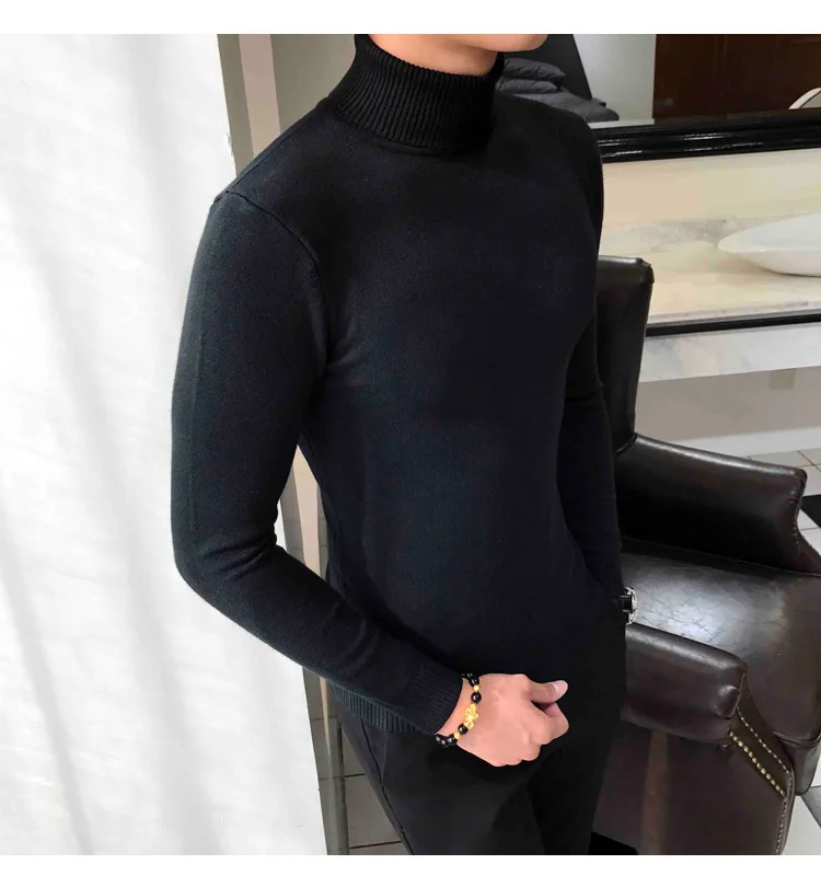 2019 зима с высоким воротом толстые теплые свитеры, брендовая одежда мужские свитера пуловер Slim Fit Для мужчин Трикотаж Мужской Двойной