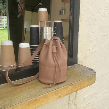 

2020 New Women Bags Small Round Bucket Bag PU Leather Soft Ladies Crossbody Shoulder Bag Japan Style Female Drawstring Handbag