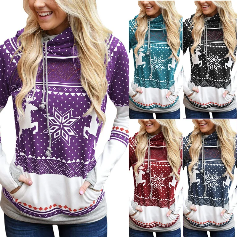 

Hot Autumn Women's Hooded Sweatshirt Long Sleeve Loose Christmas Style Women Hoodie Tops Cotton Pocket Female Clothing Fall