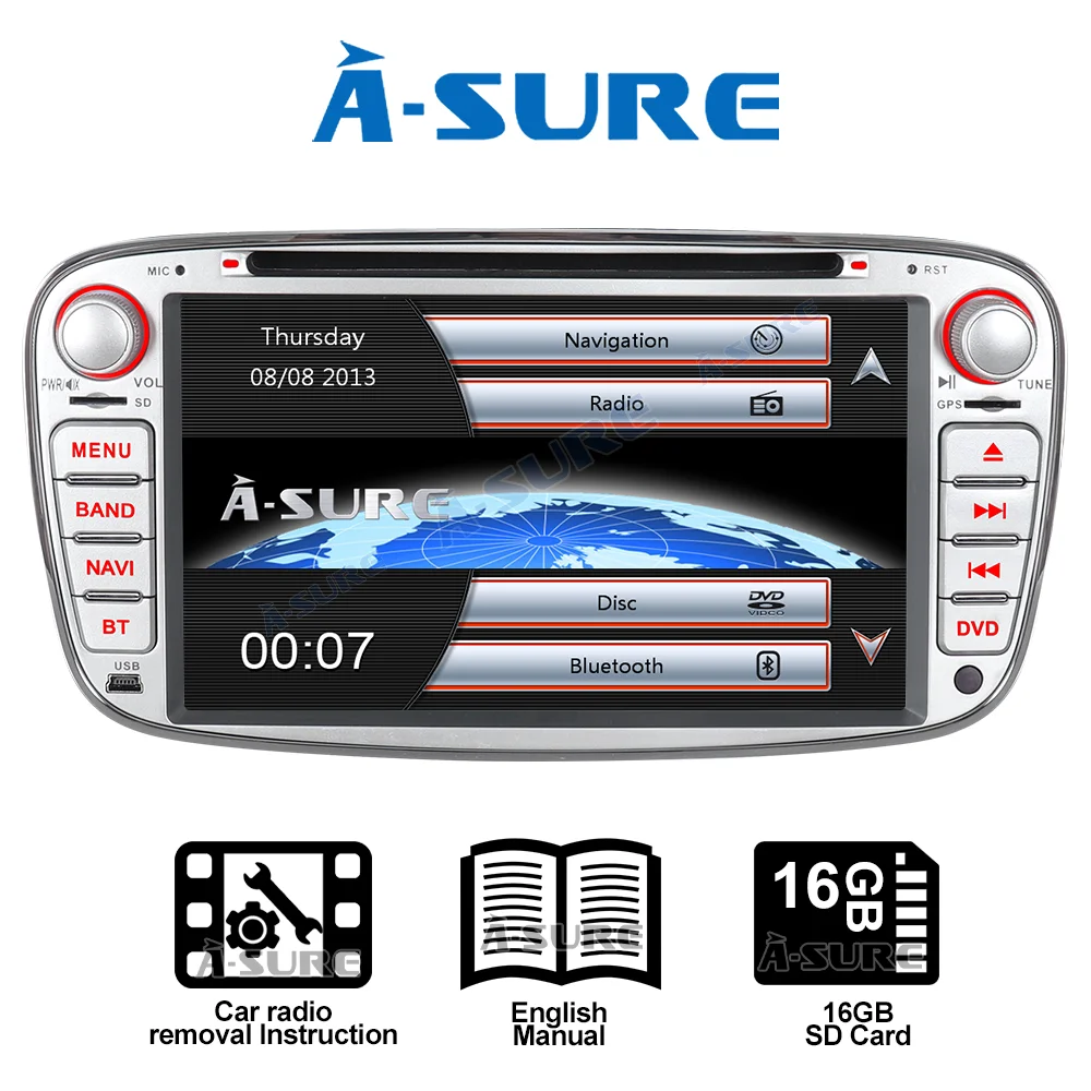 A-Sure автомобильный мультимедийный плеер 7 дюймов авто радио GPS DVD навигация для Ford