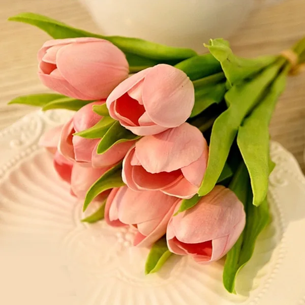 Искусственные тюльпаны, домашний декор, домашний декор, Цветочный декор, свадебное украшение, белый цвет, 10 шт., 10 шт., ПУ искусственная кожа - Цвет: Pink