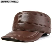 SHALUOTAOTAO, регулируемый размер, натуральная кожа, шапка для женщин, качество, овчина, наушники, военная шапка, зимняя модная мужская плоская шапка