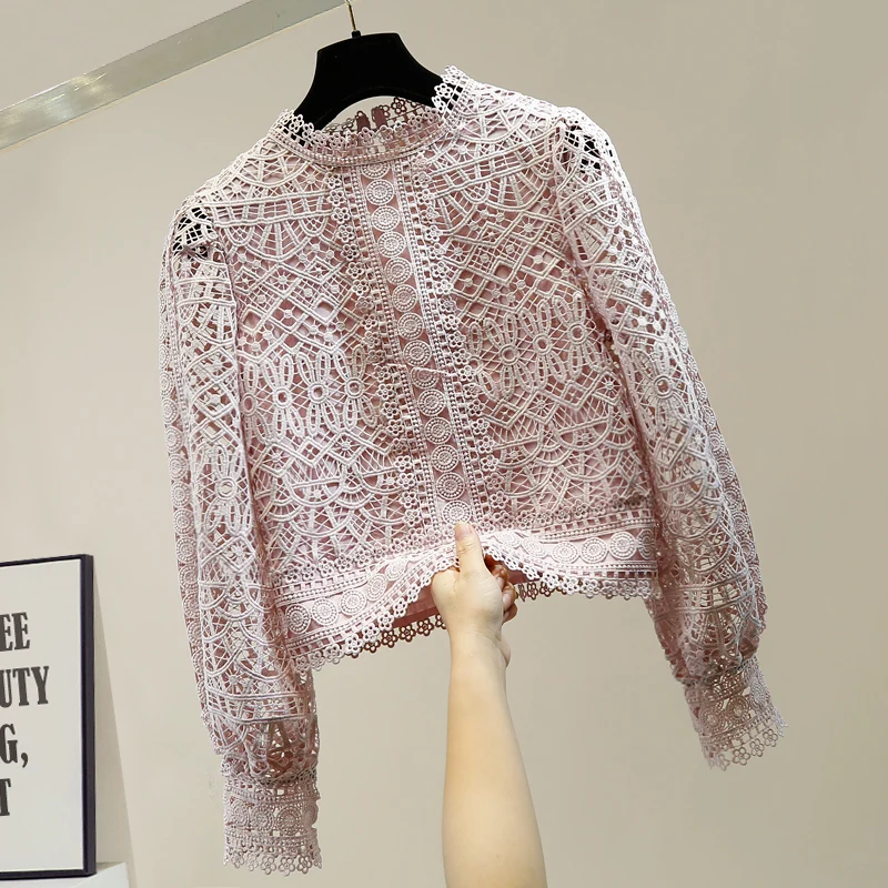 Women's Lace Shirt New Crocheted Hollow-out Long