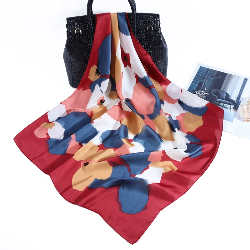 Роскошная Мода сумки шарфы женский шелковый шарф женский мягкий шелковистый платок шали цветочный принт бандана квадратные шарфы