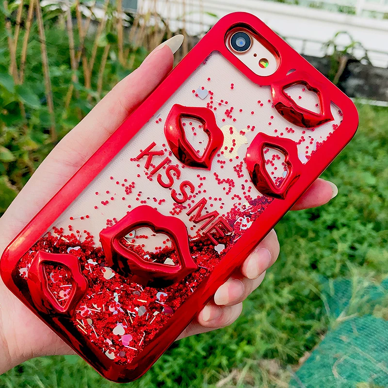 10 шт. для iphone XS max гальванический губы динамичный, жидкий песок чехол для телефона чехол для iphone 7 Plus для iphone 8 задние чехлы