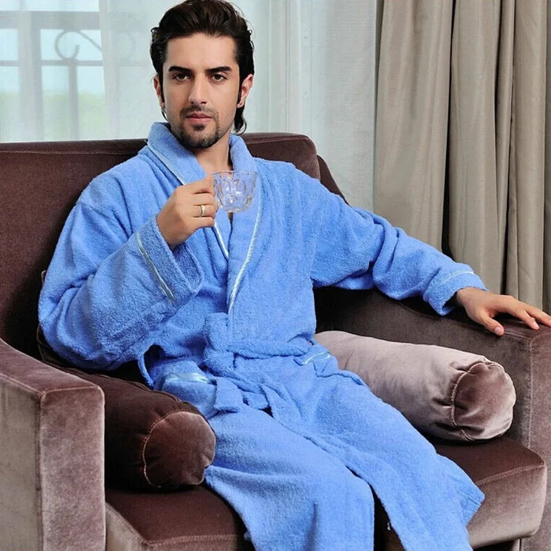 Winter Bathrobe Men 100% Cotton Men's Robe Kimono Robe Thick Long For Male Plaid Robes Long Bath Robe Bride Robe Dressing Gown