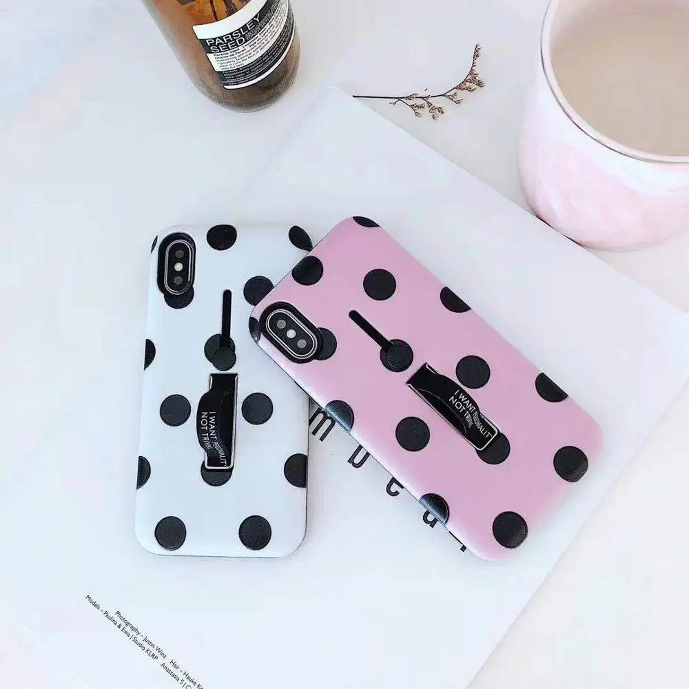 

Wave Point Silicone Kickstand Ploka Dot TPU Soft Phone Case For iPhone 6 6S 7 8 Plus X XS MAX XR Hide Stand Holder Cover