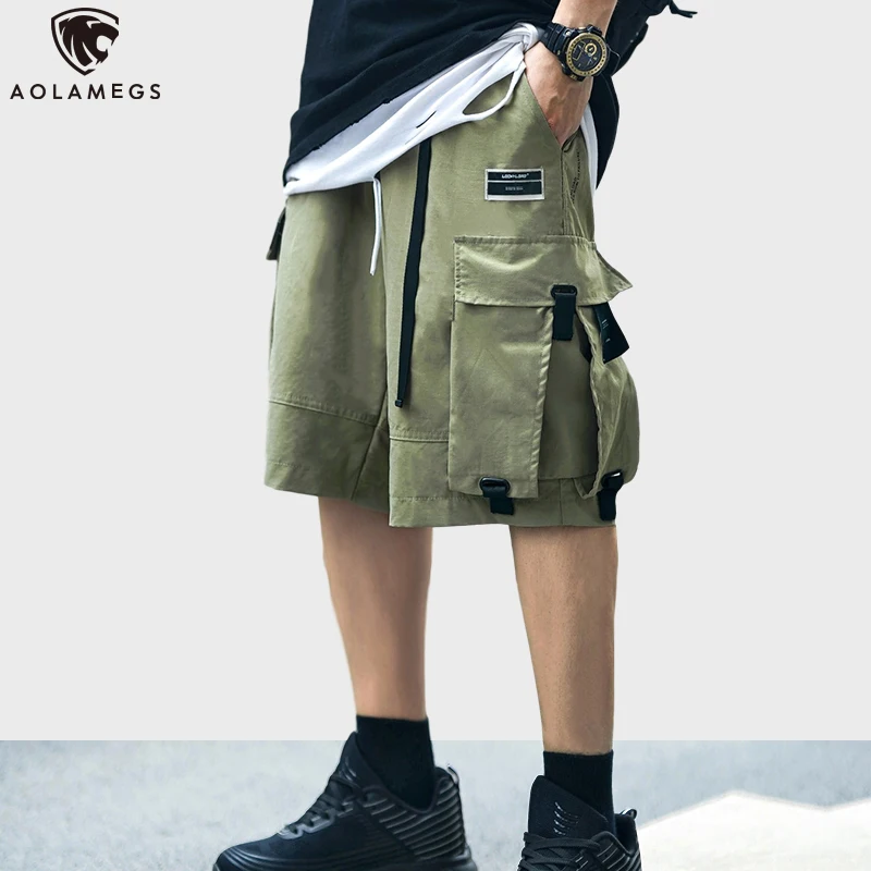 

Aolamegs Men's Shorts Solid Multi-Pocket Tactical Cargo Shorts Men Summer Casual Baggy Joggers Short Knee-length Pant Streetwear
