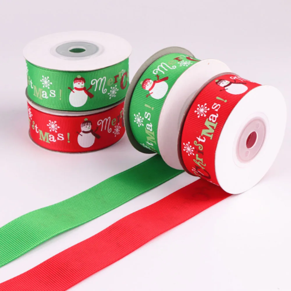 

Christmas Ribbon 2.5cm Width 9 Meter Length Red Green Thread Ribbon Merry Christmas Santa Snowman Snowflake Printing
