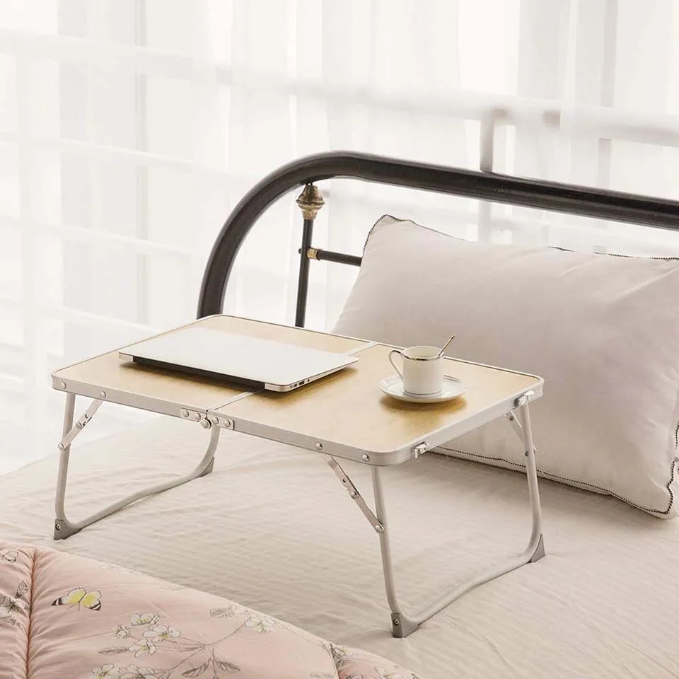 Foldable Laptop Table Leg-Bamboo Wood Grain Lapdesk Breakfast Bed Serving Tray Portable Picnic Desk