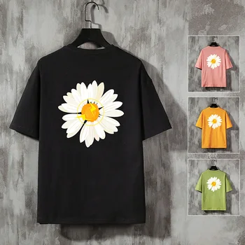 

Harajuku Daisy Flower Print Tshirts Casual Streetwear Short Sleeve Tops Tees Men Hip Hop Fashion Summer T Shirts Male