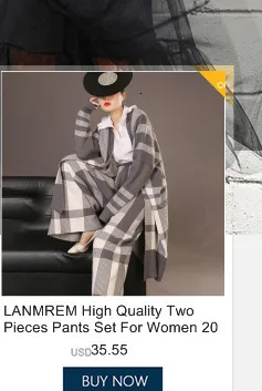 LANMREM, высокое качество, комплект из двух вещей, штаны для женщин,, новая мода, серый клетчатый вязаный кардиган, пальто+ свободные широкие брюки YH142
